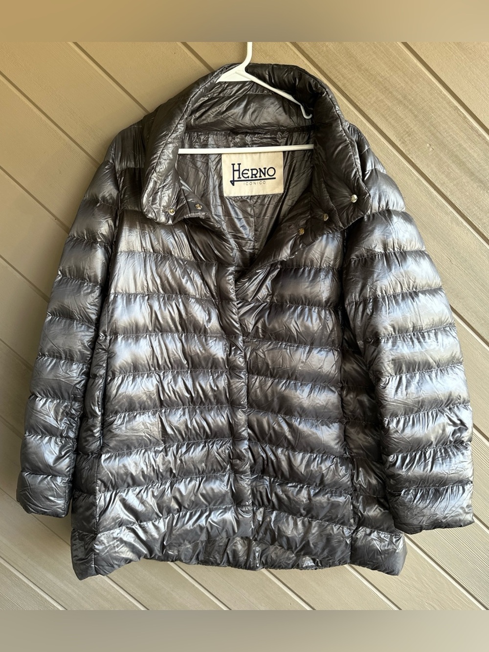 Herno Amelia Women’s Goose Down Puffer Jacket Metallic Size 52, Lightweight